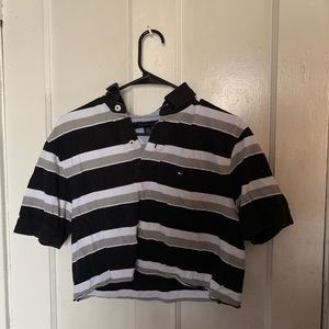 Striped Tommy H. cropped polo tee